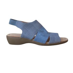 Lifestride Taura Sandals 9.5 Blue Open Toe Slip On Heel Strap Faux Leather